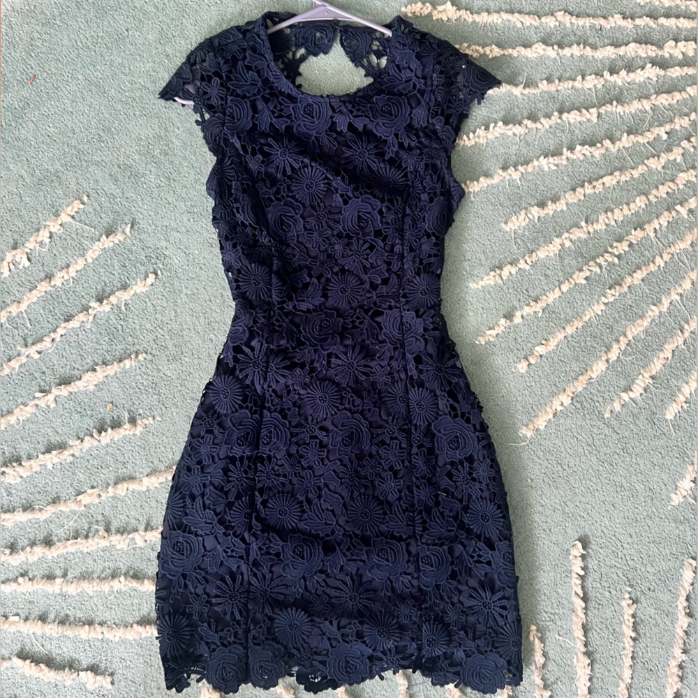 Lulu’s Navy Blue Lace Open Back Dress